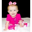 Hot Pink Baby Bodysuit Jumpsuit Hot Pink White Wave Pettiskirt With 1st Sparkle Hot Pink Birthday Number Print With Hot Pink White Wave Satin Bow With Hot Pink White Wave Ribbon Shoes JS1545 